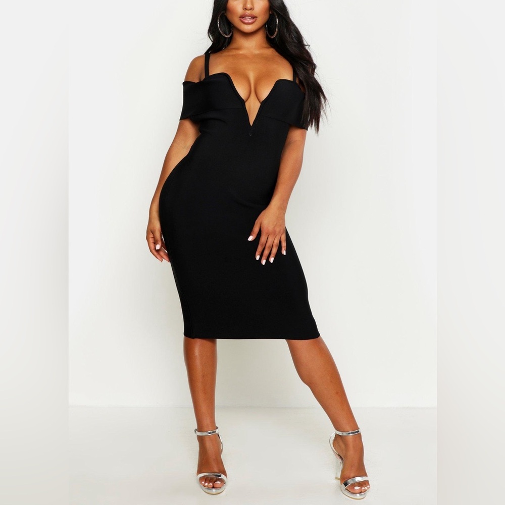 Boohoo BOUTIQUE CONTOURING BARDOT
V-BAR BANDAGE MIDI DRESS